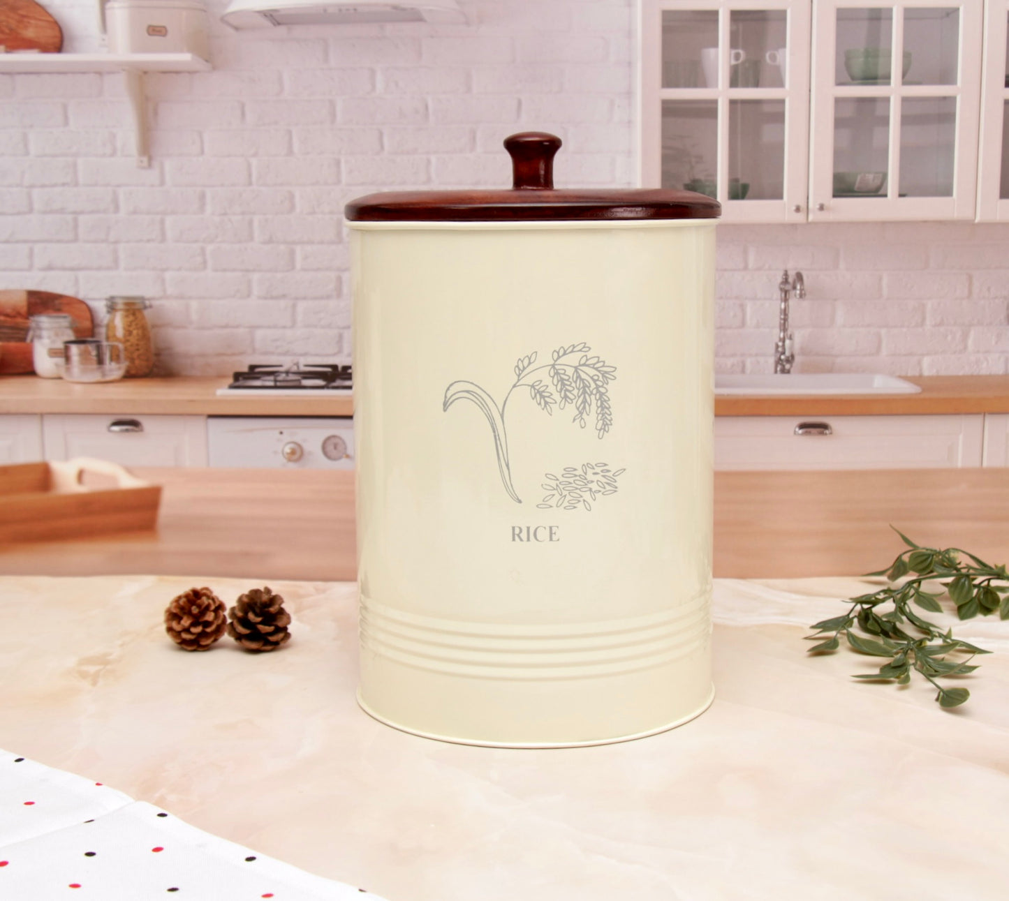 'Willow' Rice Storage Container With Wooden Lid, 5L