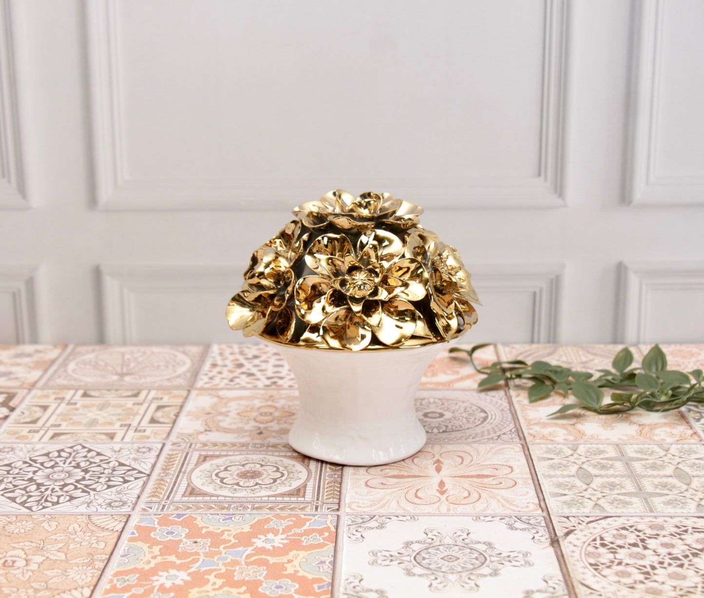 'Anastasia' Golden Roses Ceramic Bouquet | Vase | Centrepiece, Small