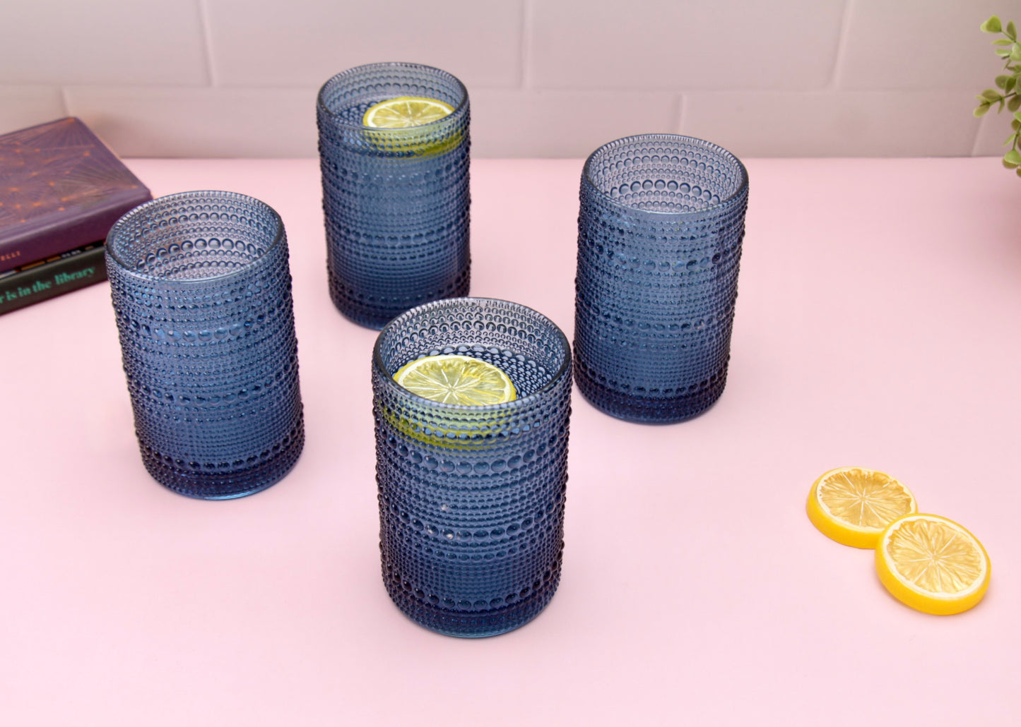 'Frost' Dotted Glass Tumblers, Set Of 4 - Blue