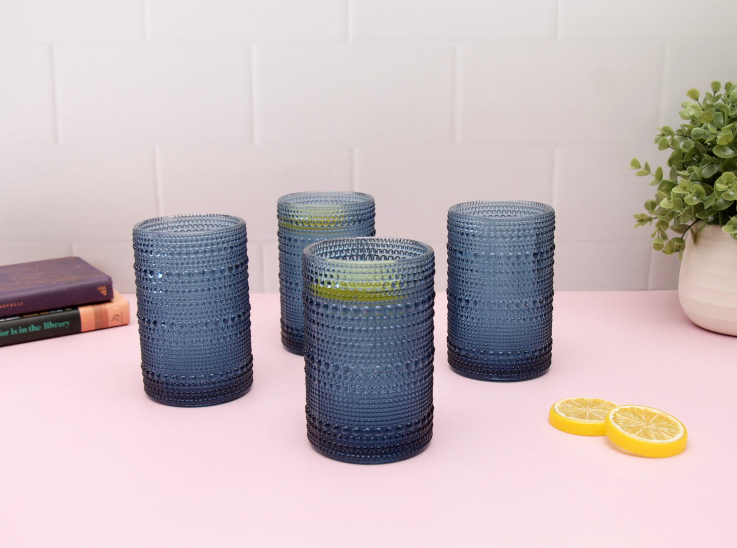 'Frost' Dotted Glass Tumblers, Set Of 4 - Blue