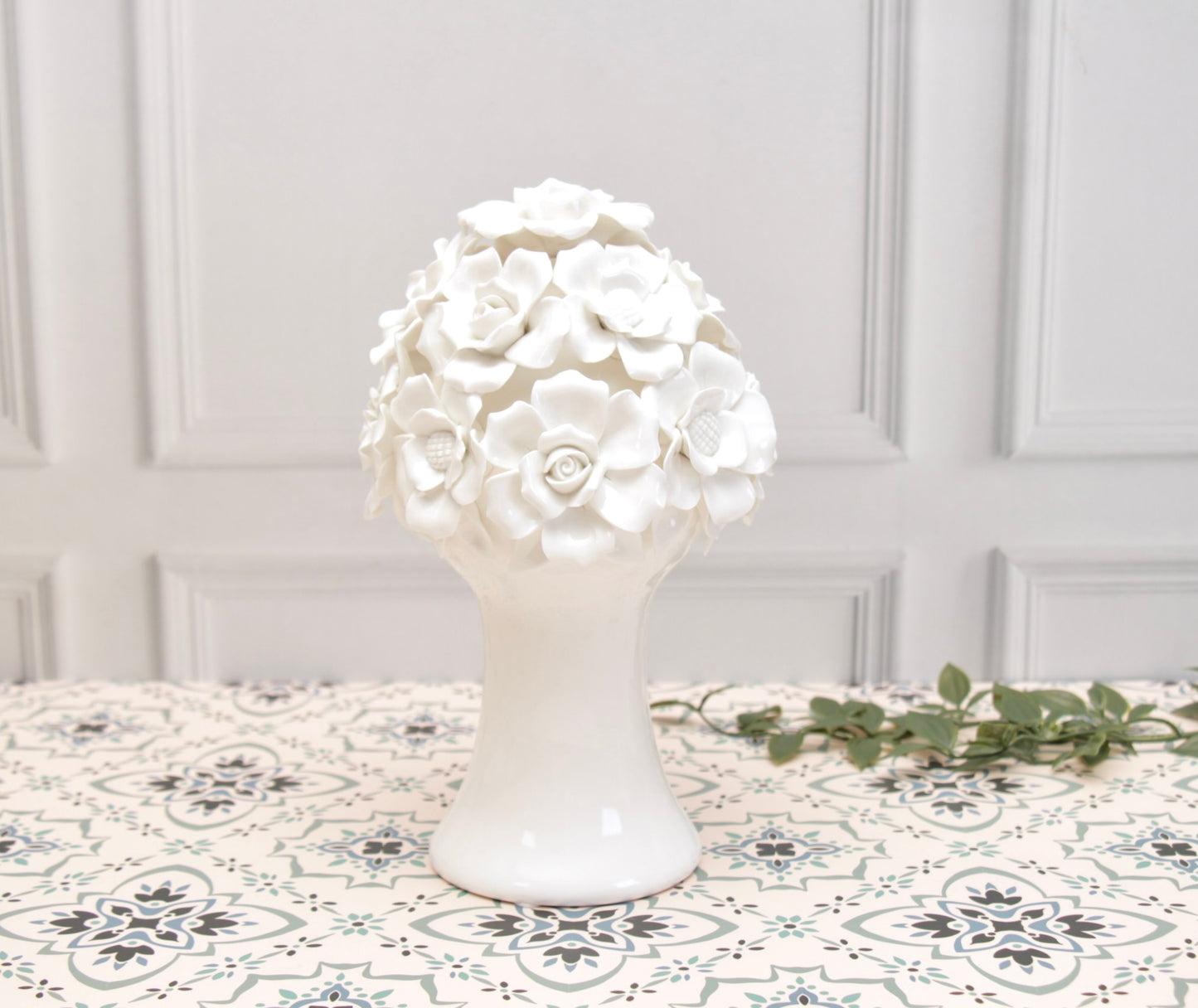 'Anastasia' White Roses Ceramic Bouquet | Vase | Centerpiece, Long