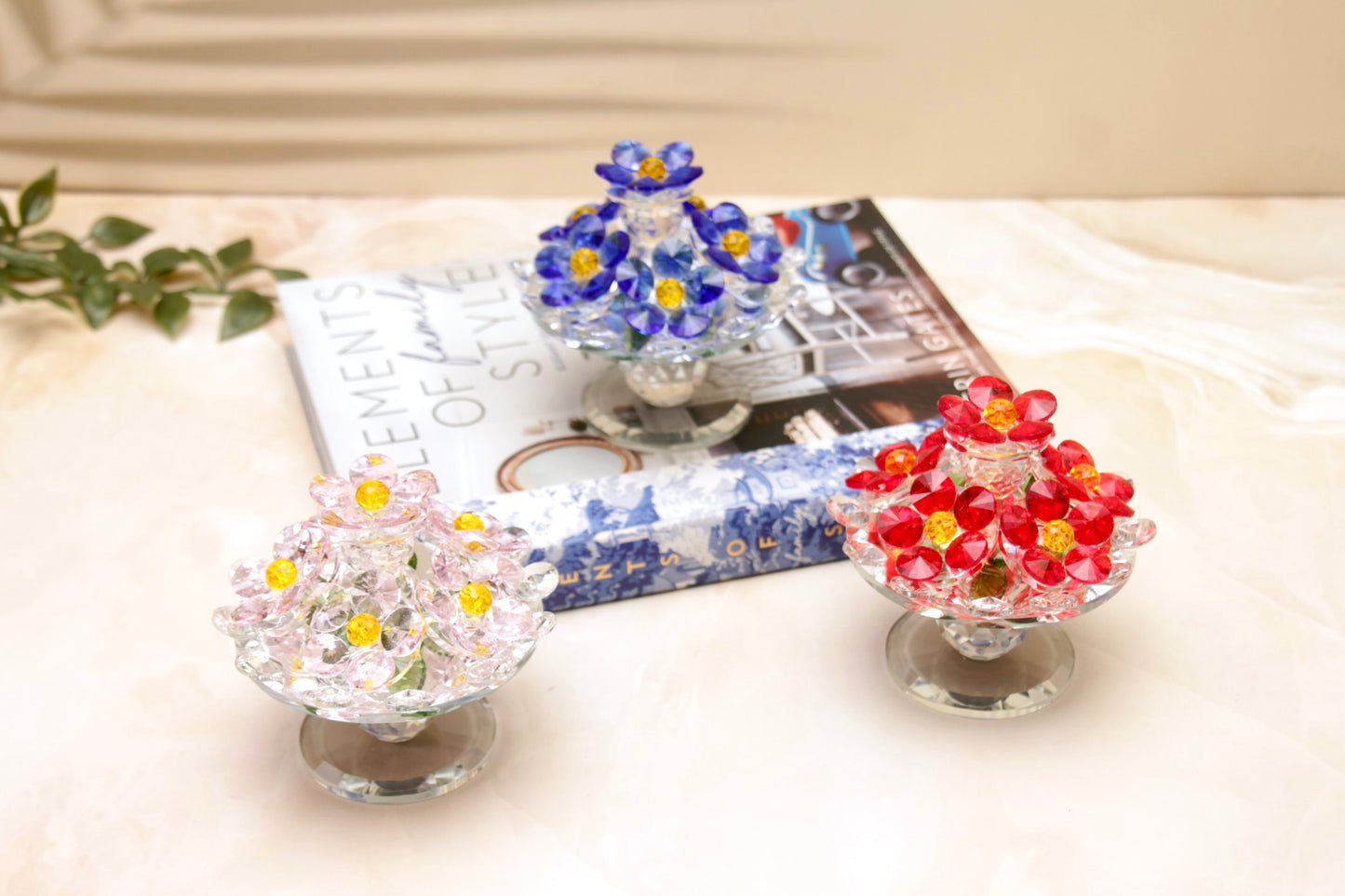 'Sparkles' Rotating Glass Crystal Flowers - Red