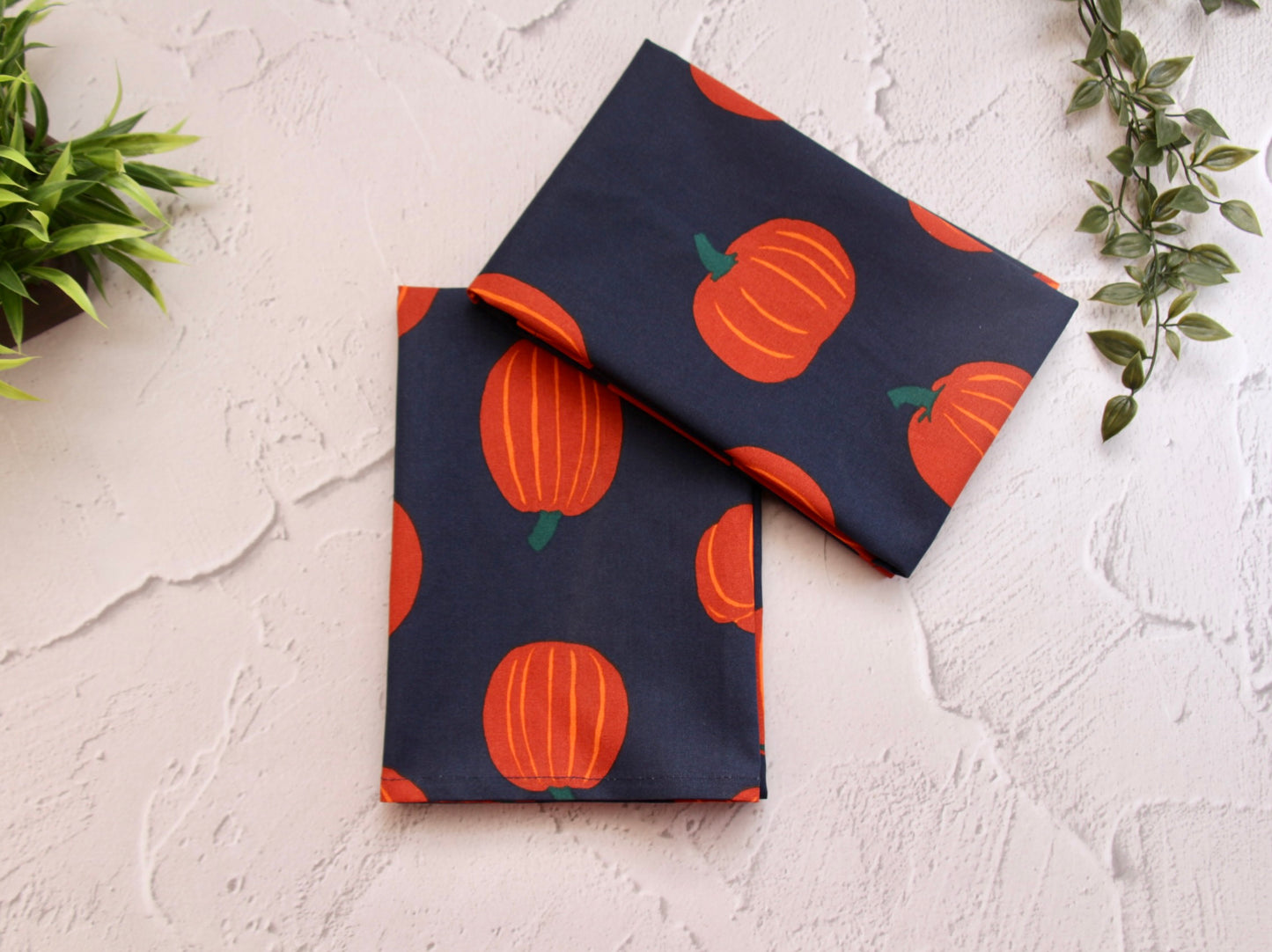 'Pumpkin' Printed Kitchen Towels Blue, Set of 2