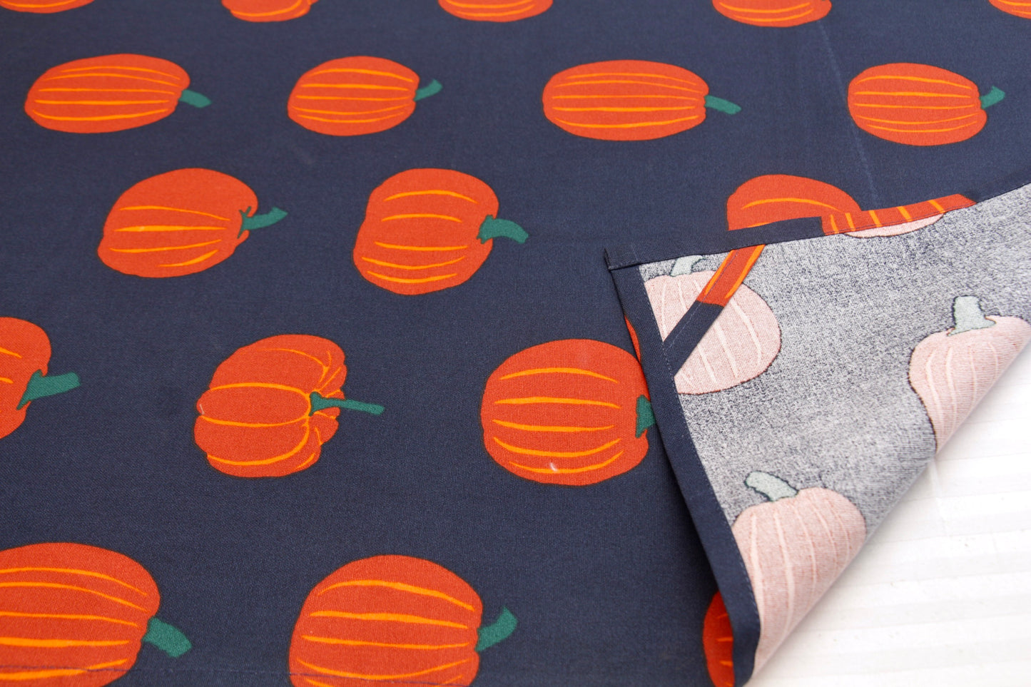 'Pumpkin' Printed Kitchen Towels Blue, Set of 2