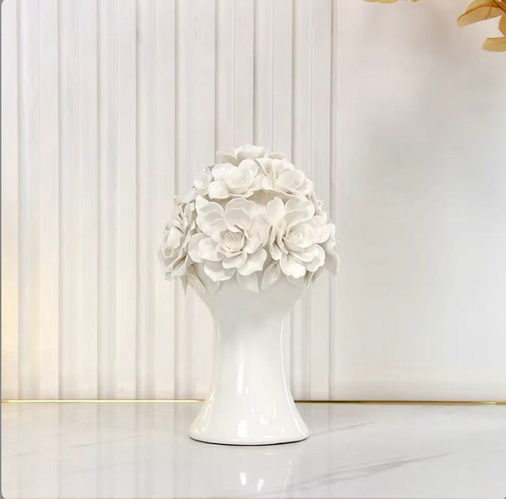'Anastasia' White Roses Ceramic Bouquet | Vase | Centerpiece, Long