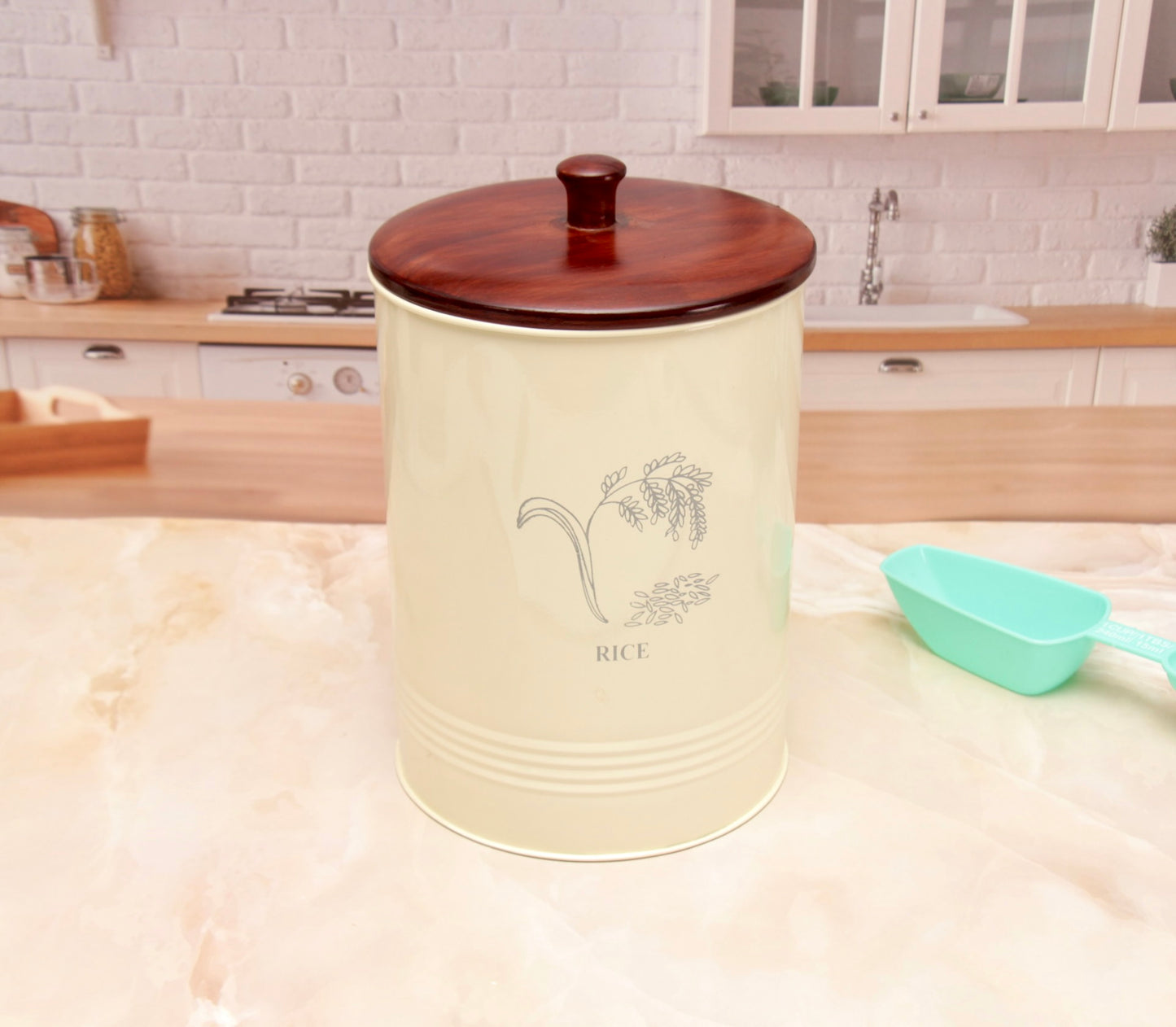 'Willow' Rice Storage Container With Wooden Lid, 5L