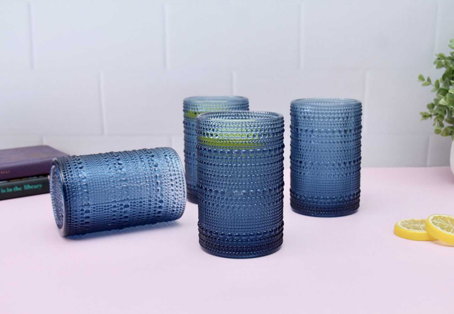 'Frost' Dotted Glass Tumblers, Set Of 4 - Blue