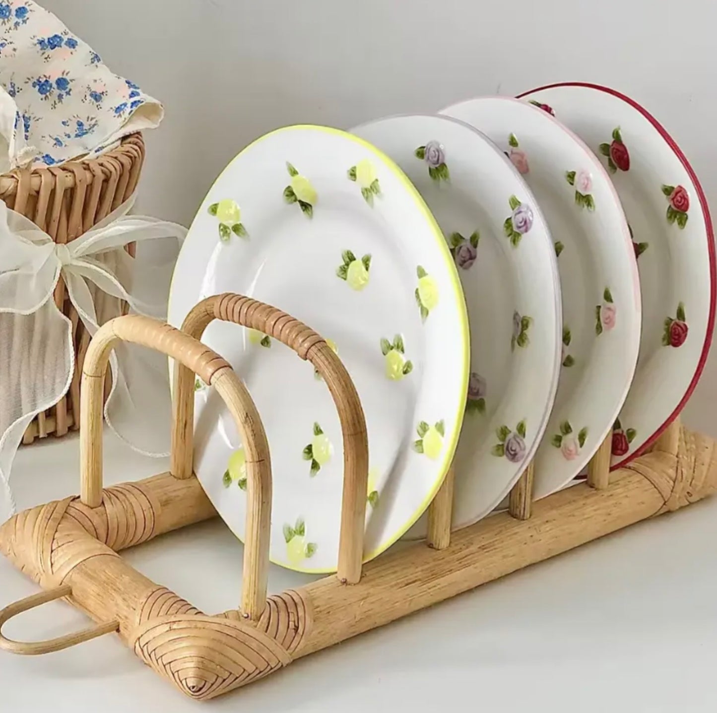 'Mini Roses' Ceramic Dessert Plate - Yellow