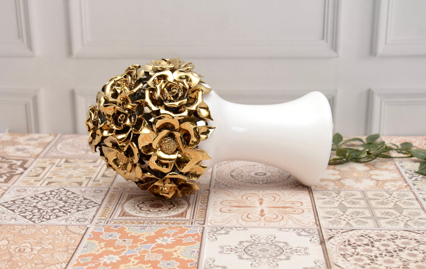 'Anastasia' White Roses Ceramic Bouquet | Vase | Centerpiece, Long