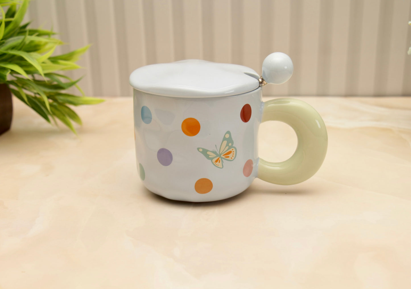 'Polka Dots' Ceramic Coffee Mugs - Blue