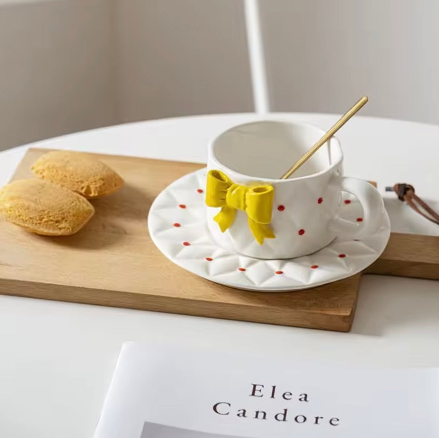 'Yellow Bow' Ceramic Cup n Saucer Set of 1