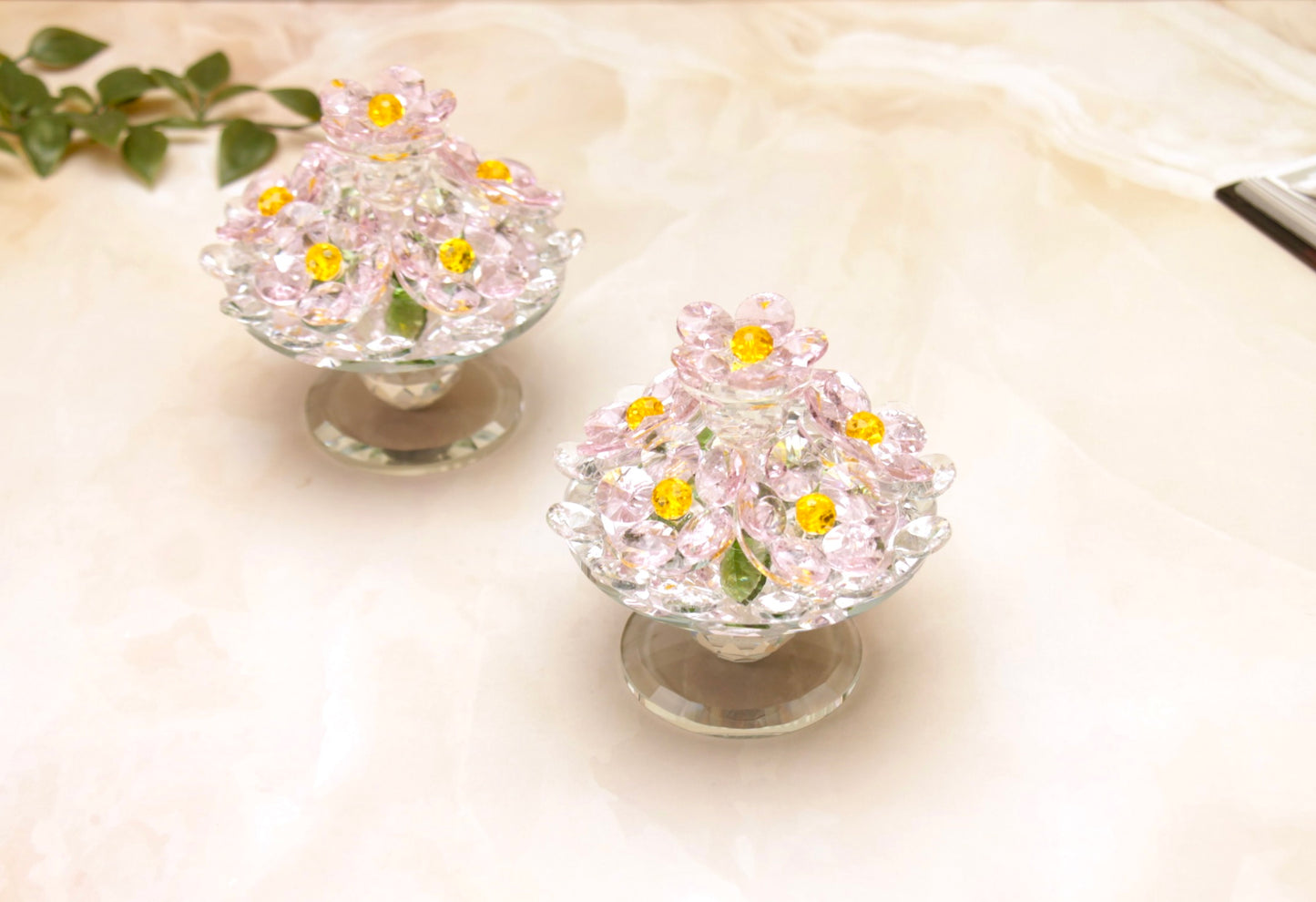 'Sparkles' Rotating Glass Crystal Flowers - Pink