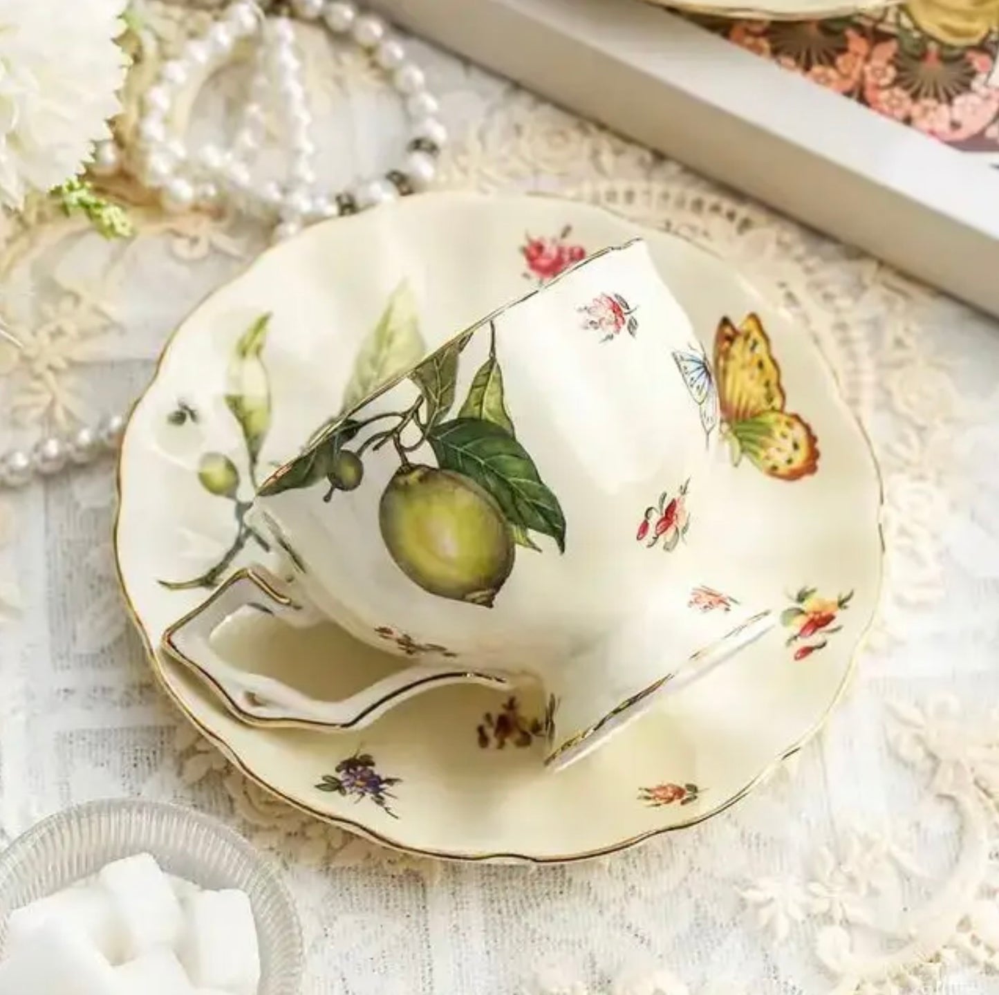 'Lemon' Ceramic Cup & Saucer, Set of 1