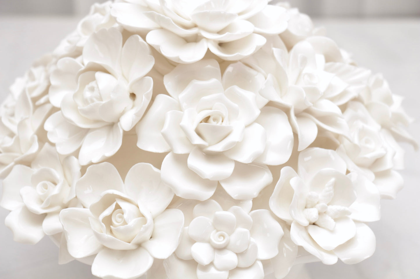 'Anastasia' Ceramic White Roses Bouquet | Centerpiece, Large