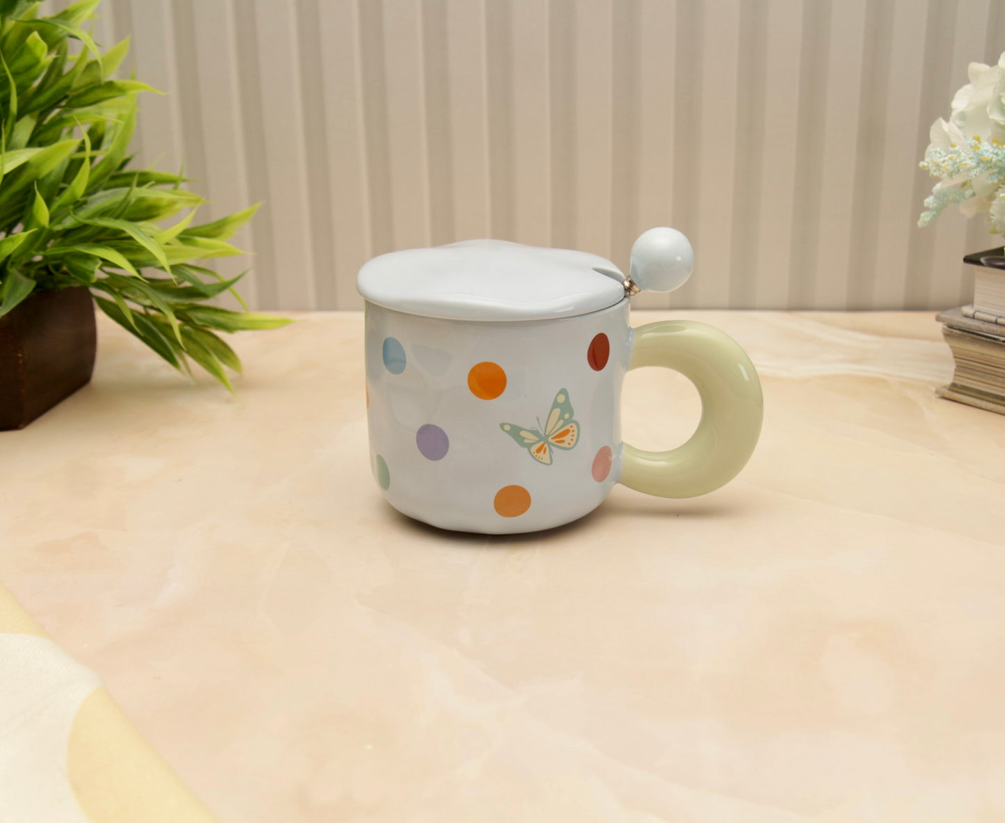 'Polka Dots' Ceramic Coffee Mugs - Blue