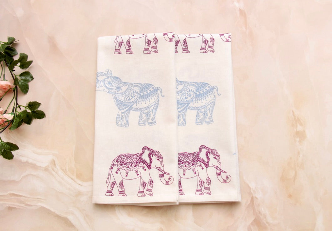 'Tribal Elephant' Printed Kitchen Towels, Set of 2
