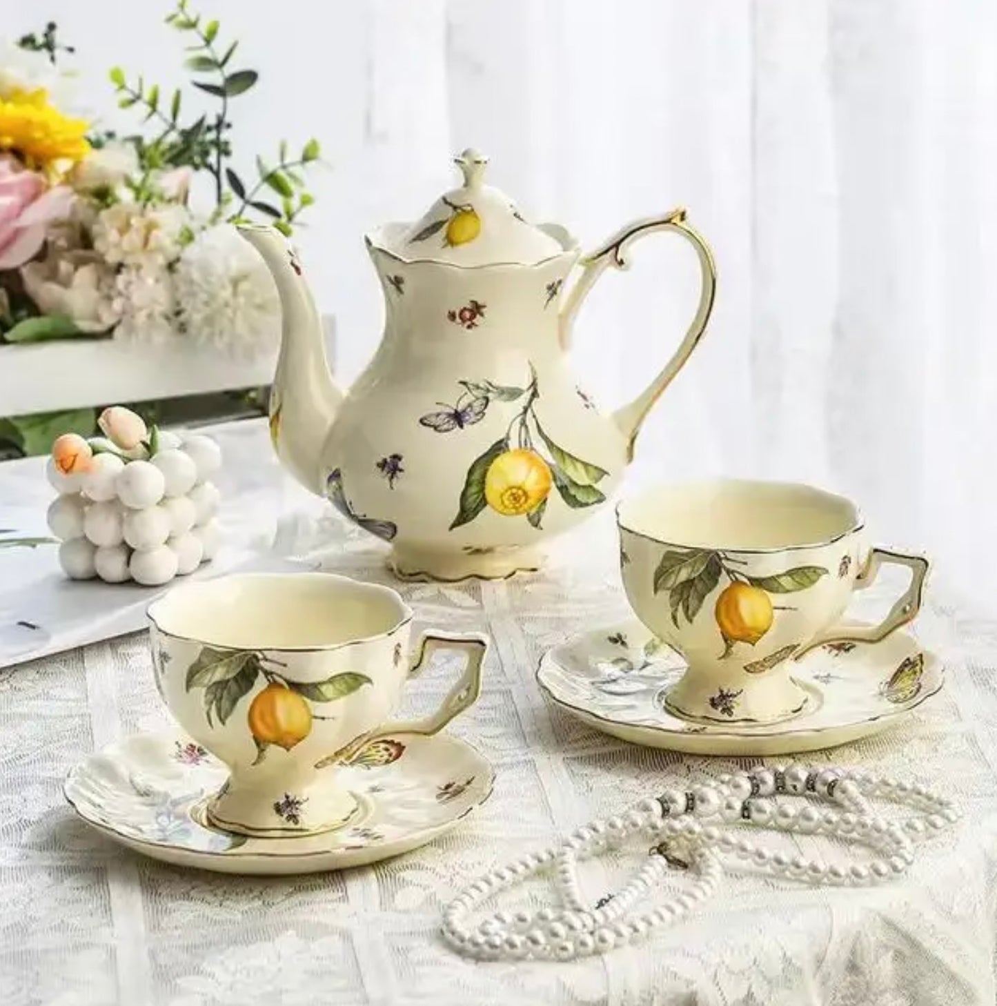 'Lemon' Ceramic Cup & Saucer, Set of 1