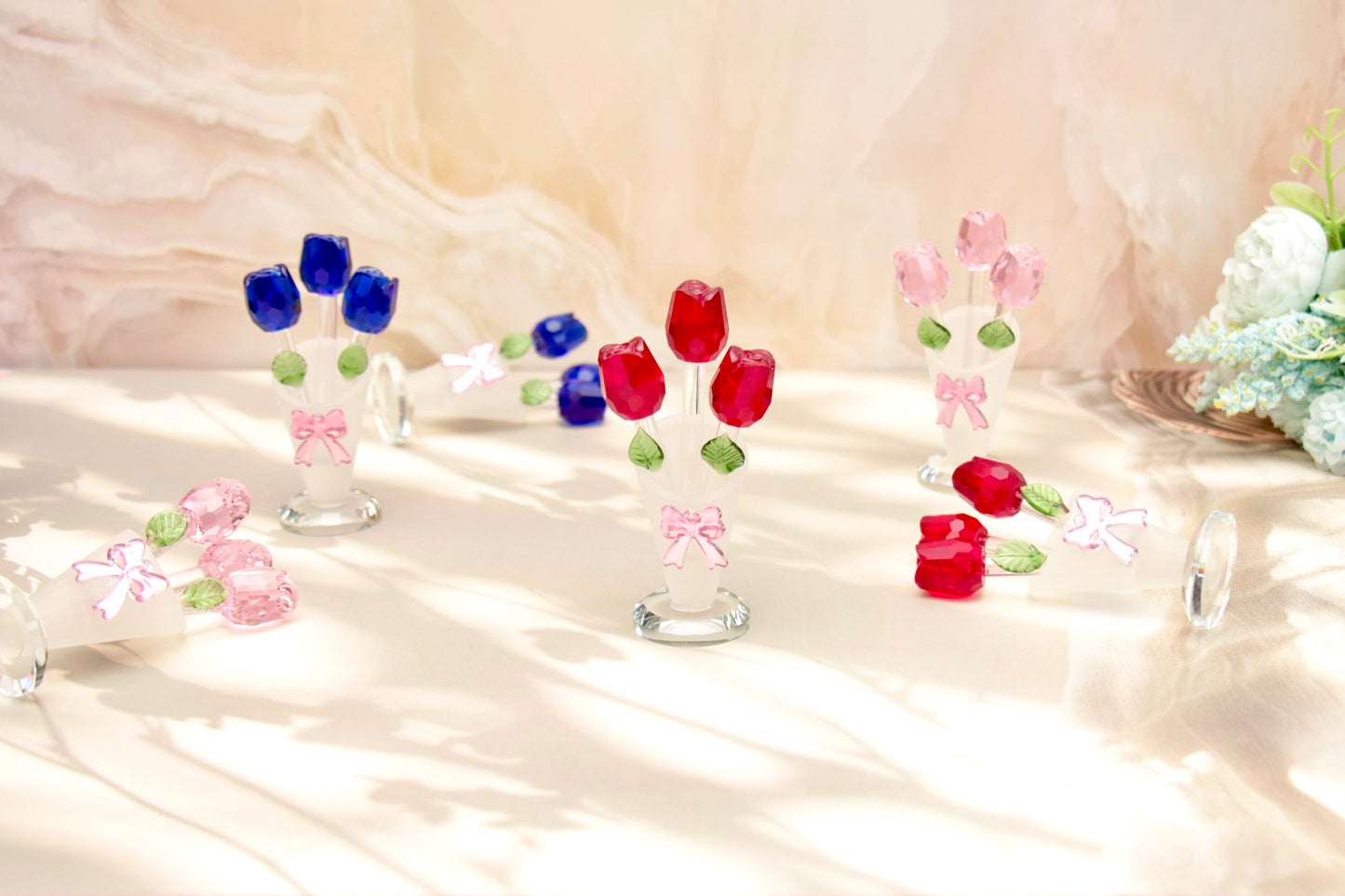 'Serenity' Glass Crystal Three Roses - Pink