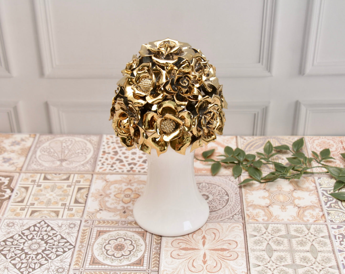 'Anastasia' White Roses Ceramic Bouquet | Vase | Centerpiece, Long