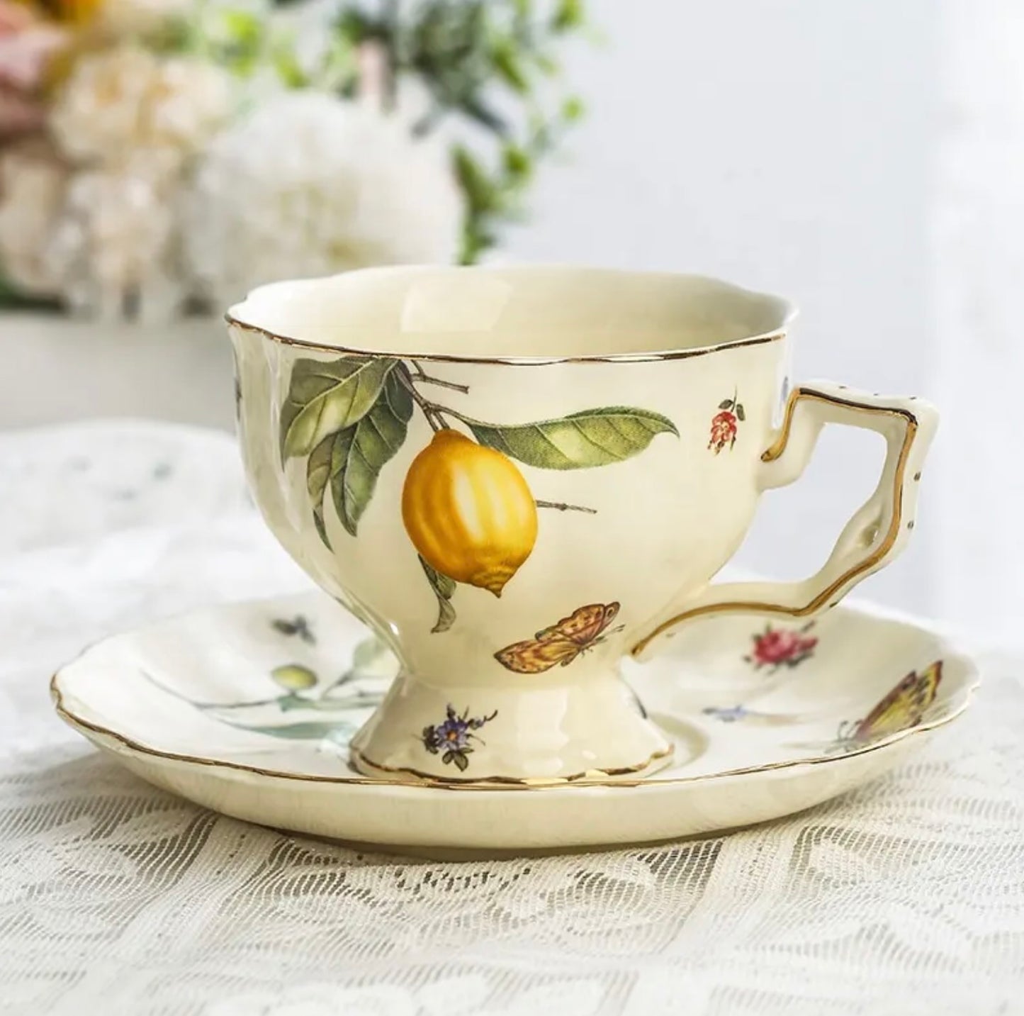 'Lemon' Ceramic Cup & Saucer, Set of 1