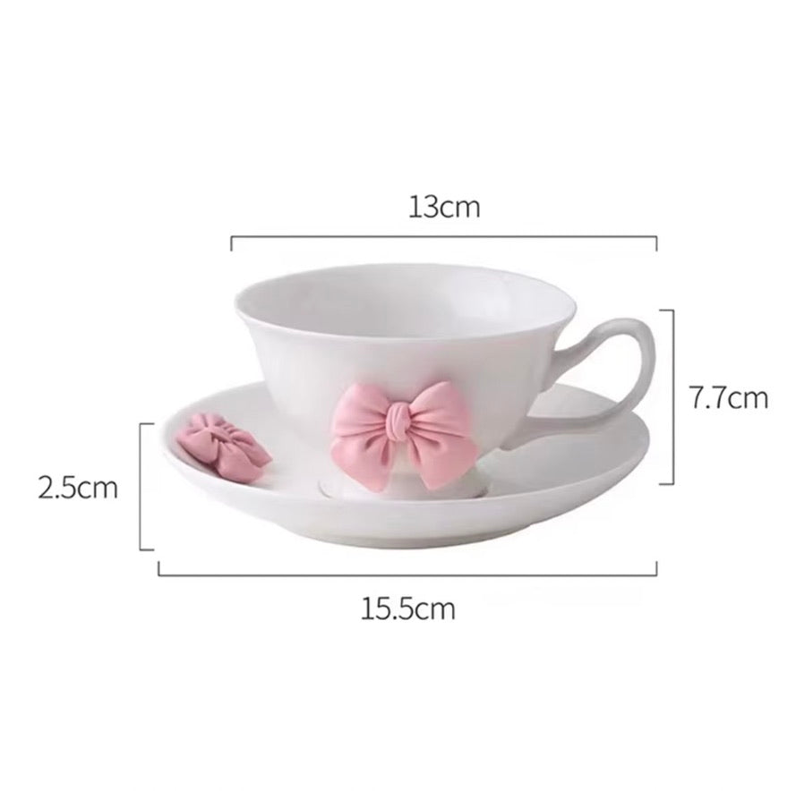 'Bow' Ceramic Cup n Saucer, White