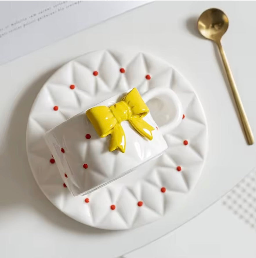 'Yellow Bow' Ceramic Cup n Saucer Set of 1
