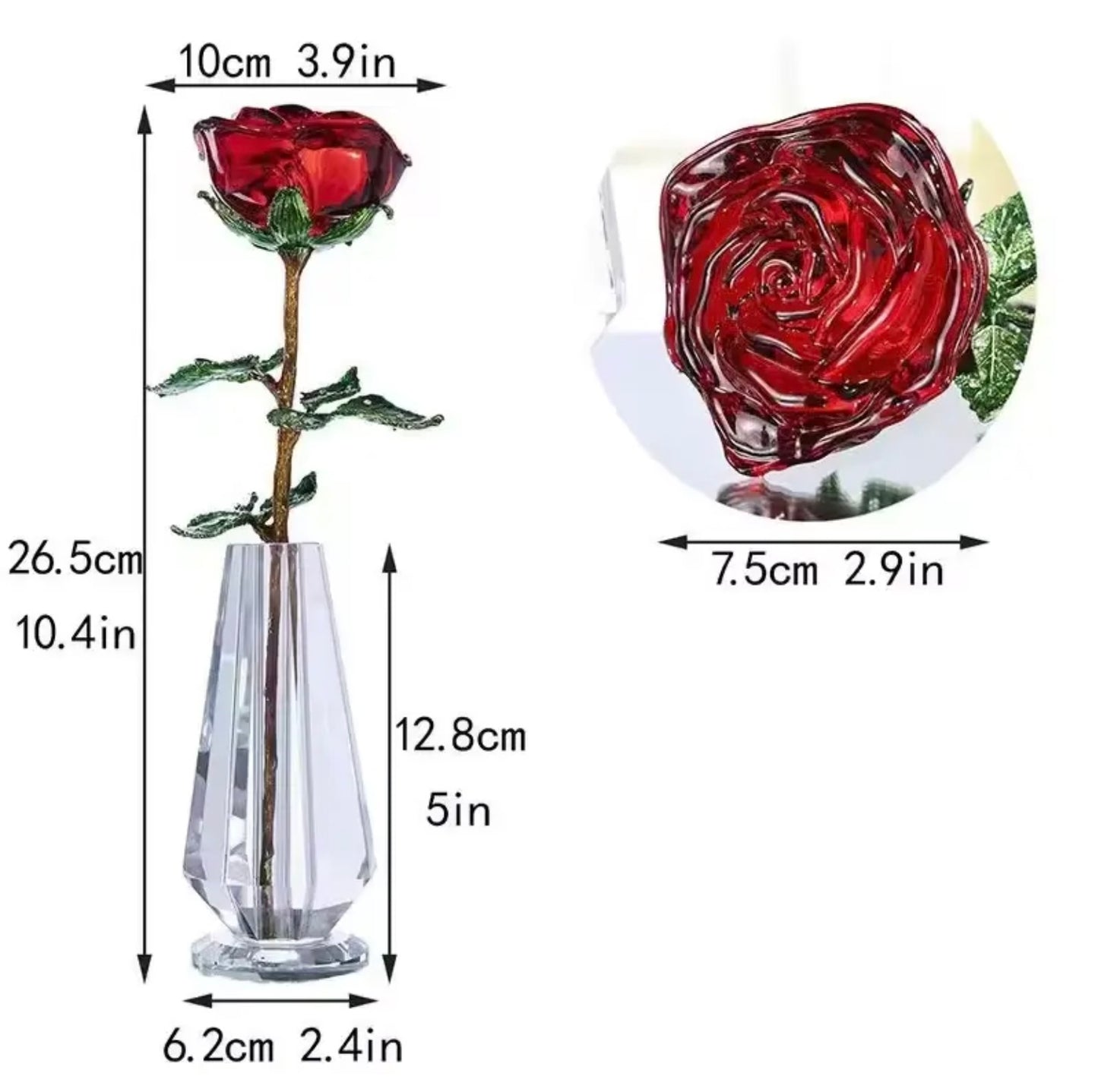'Primrose' Crystal Rose w Vase - Purple