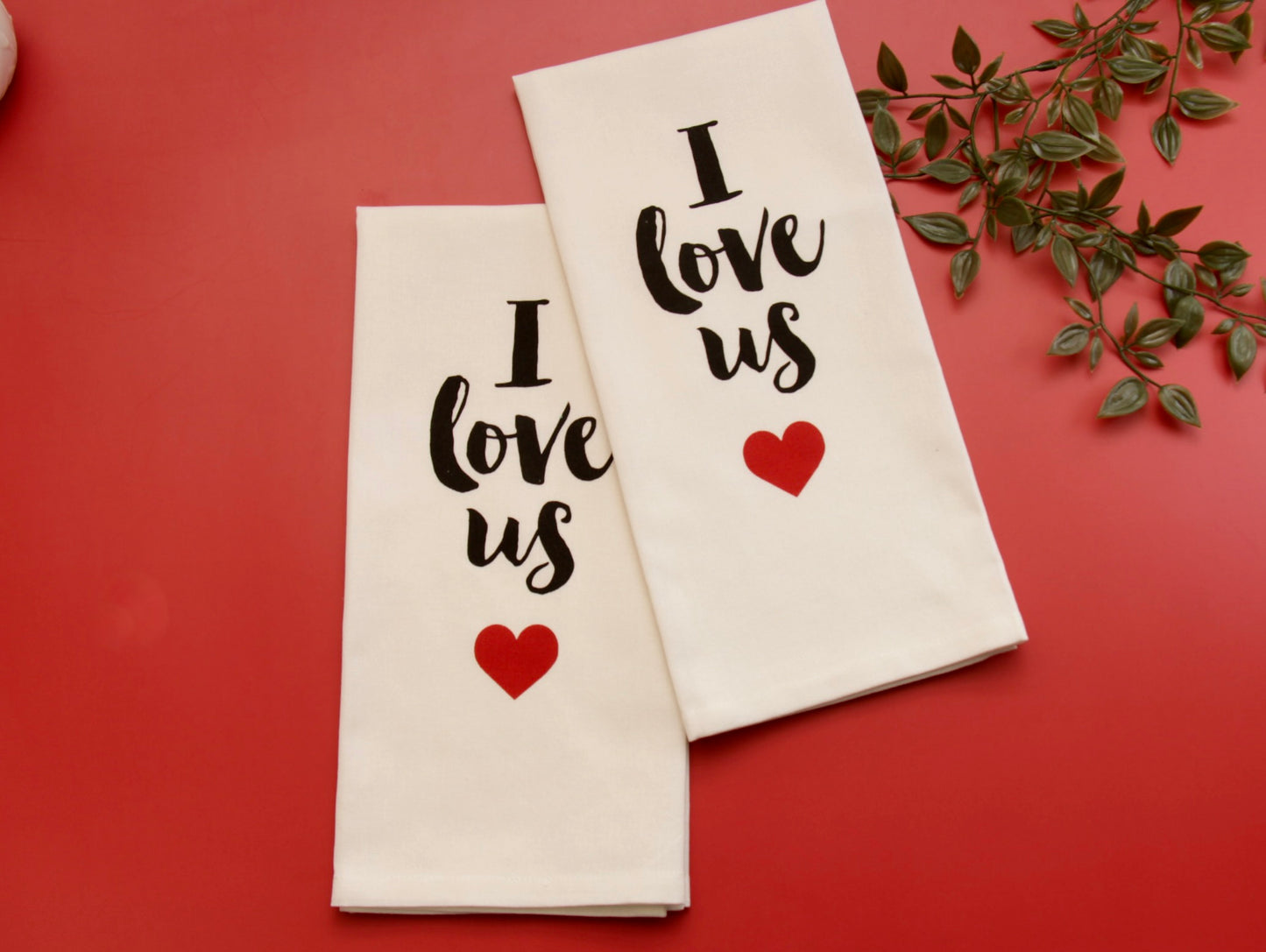 'Love Us' Printed Kitchen Towels, Set of 2