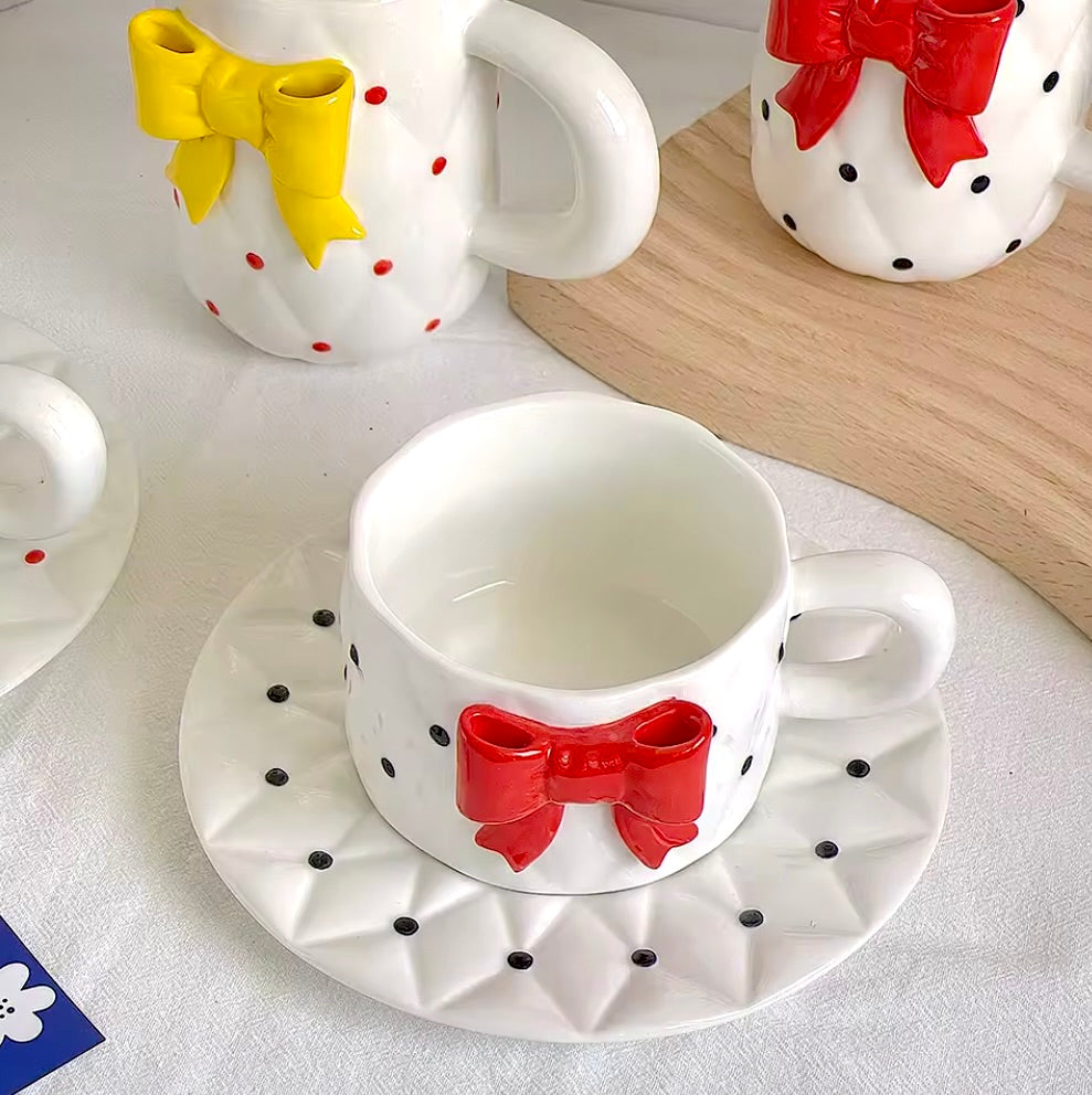 'Red Bow' Ceramic Cup n Saucer Set of 1