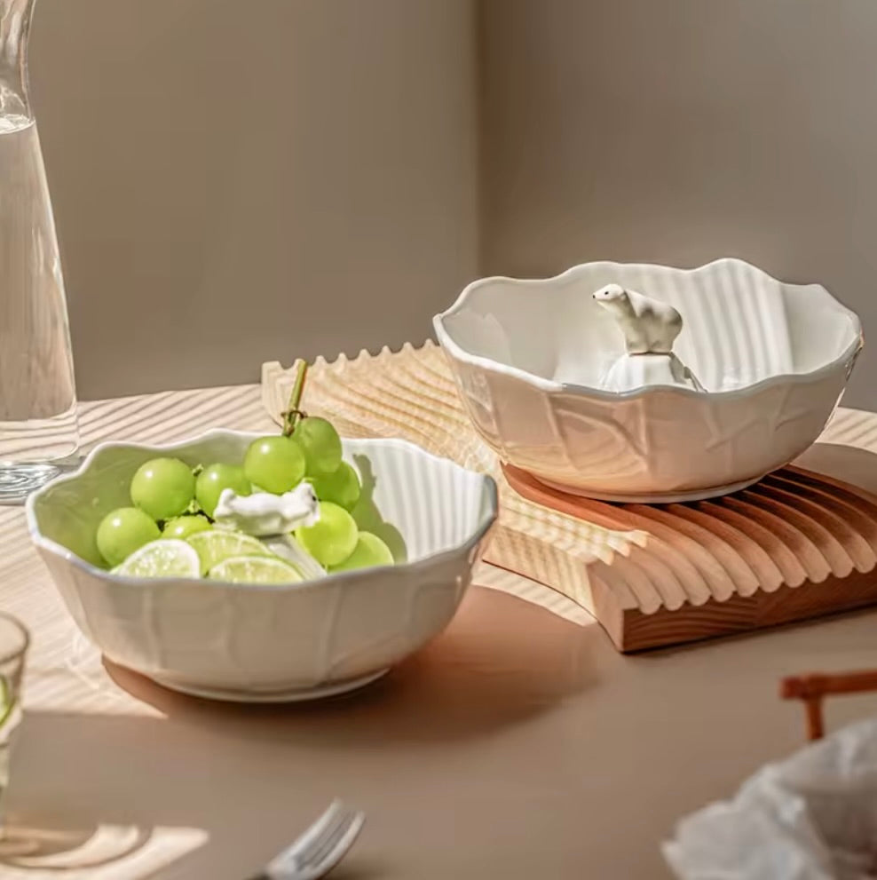 'Sleepy Bear' White Ceramic Bowl, Large 1.1L