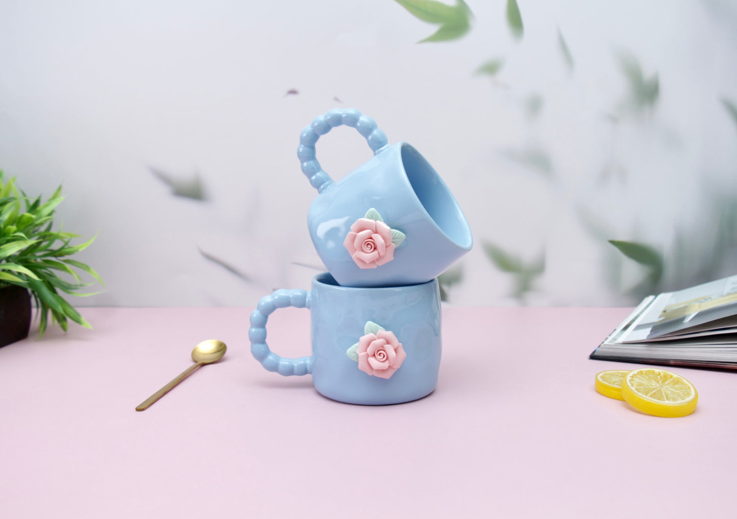 'French Rose' Ceramic Coffee Mug, Blue