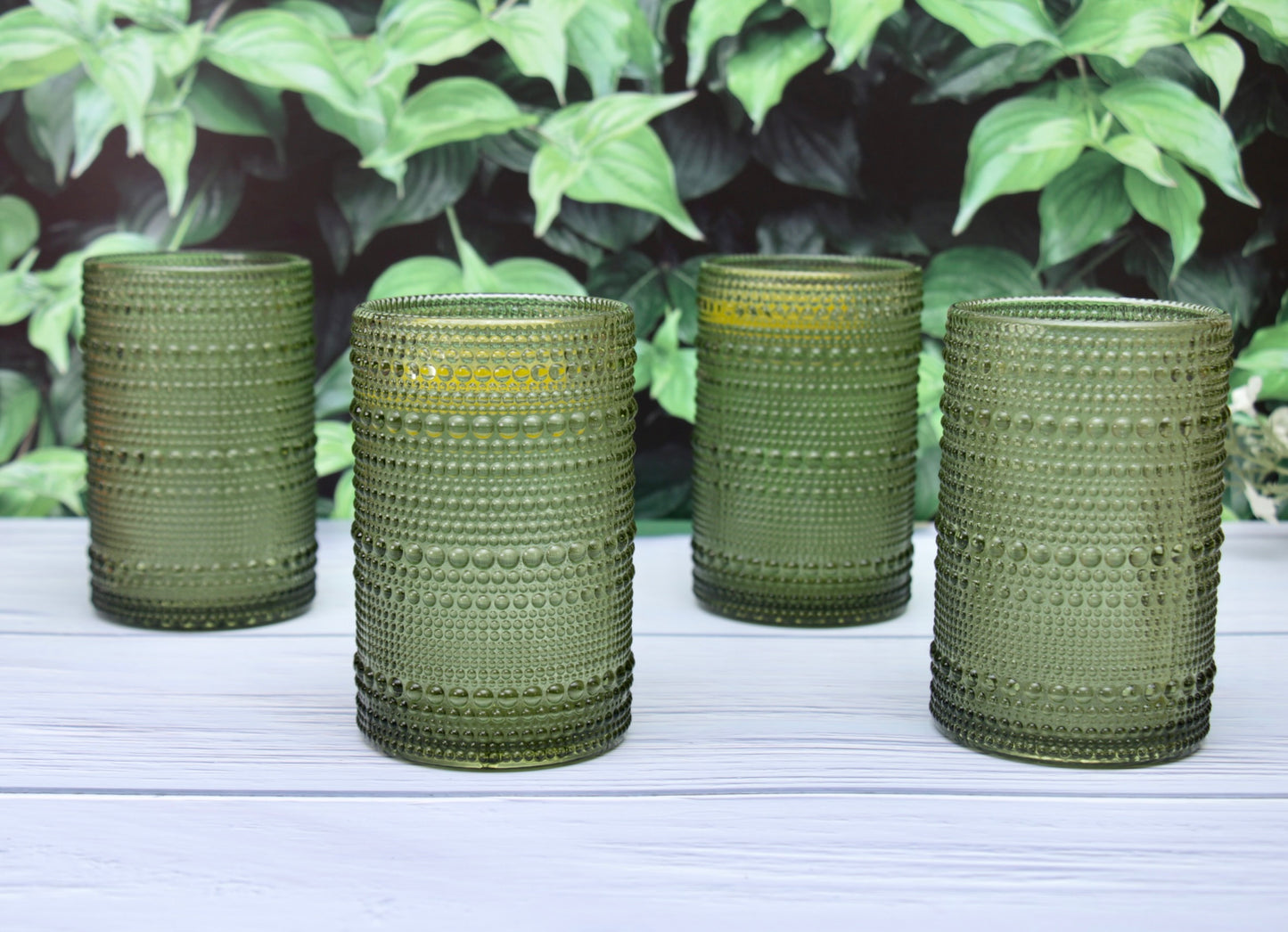 'Frost' Dotted Glass Tumblers, Set Of 4 - Green