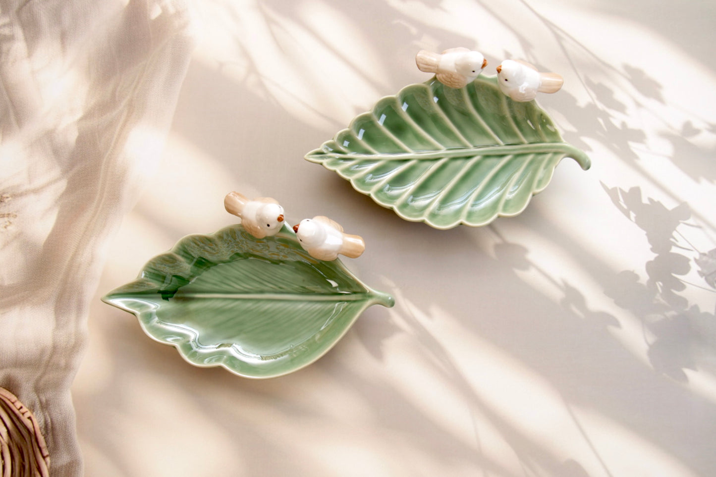 'Bird on a Leaf' Ceramic Dish - Green 3