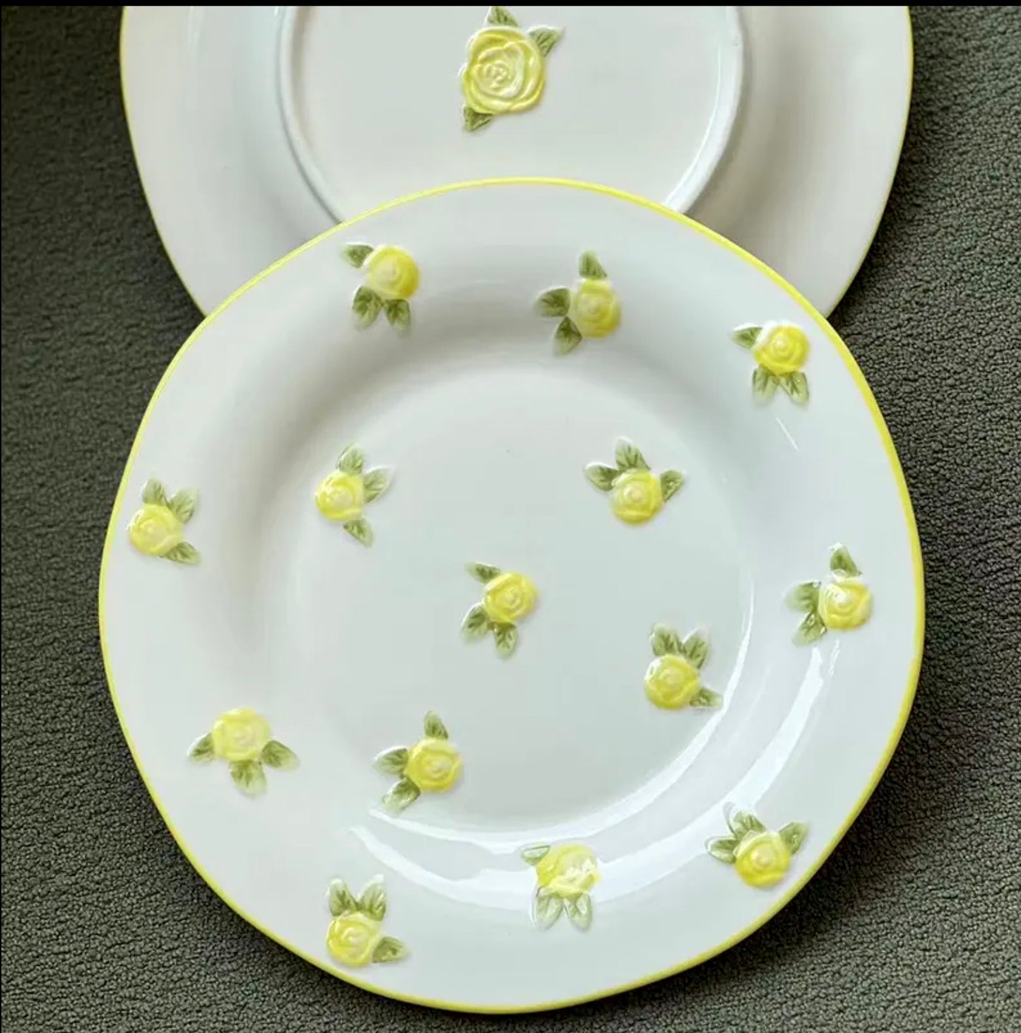 'Mini Roses' Ceramic Dessert Plate - Yellow
