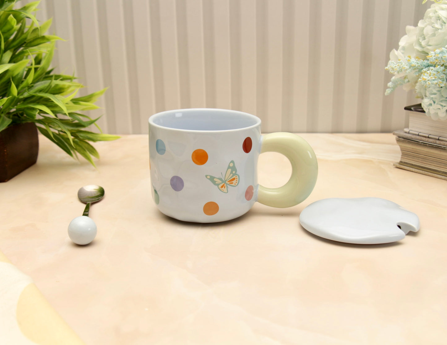 'Polka Dots' Ceramic Coffee Mugs - Blue