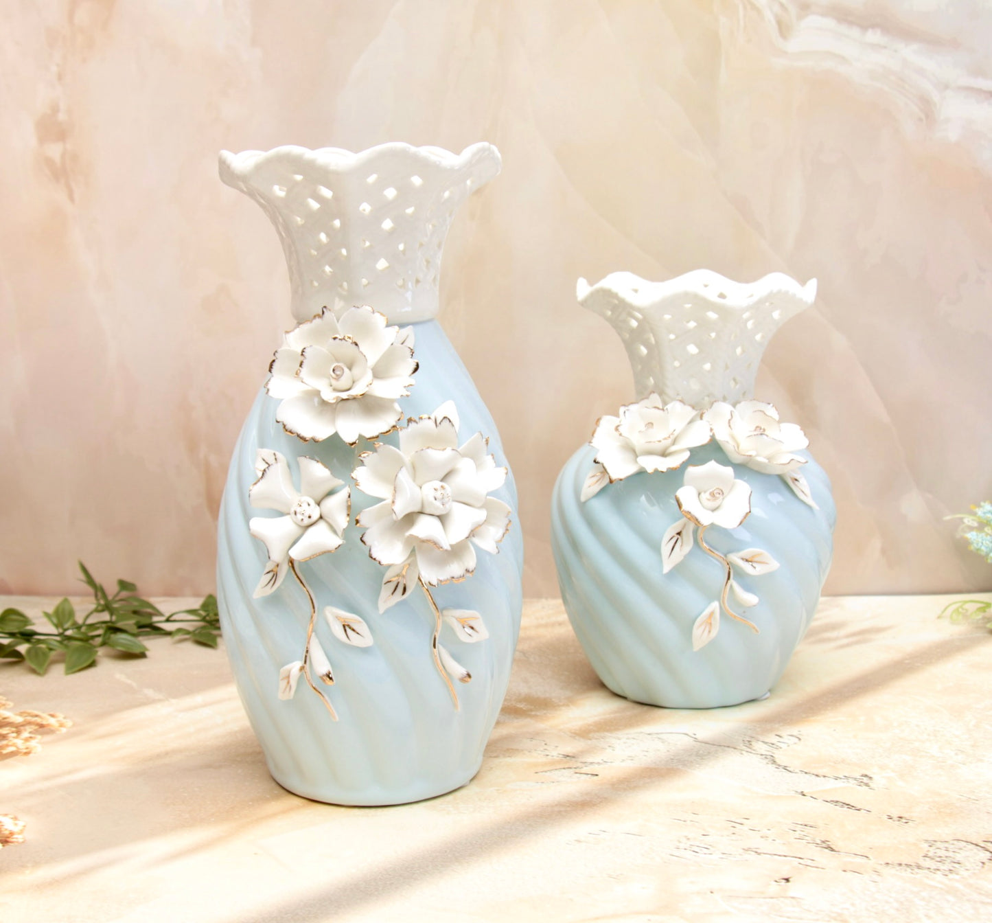 'Grace' Blue Ceramic Floral Vase, Large