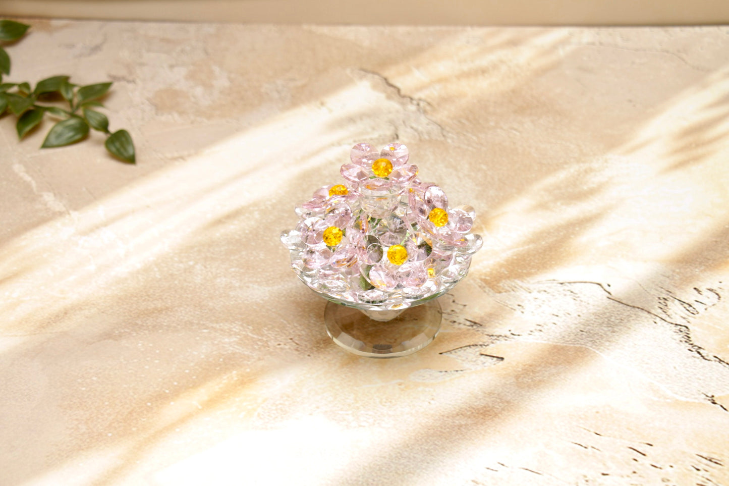 'Sparkles' Rotating Glass Crystal Flowers - Pink