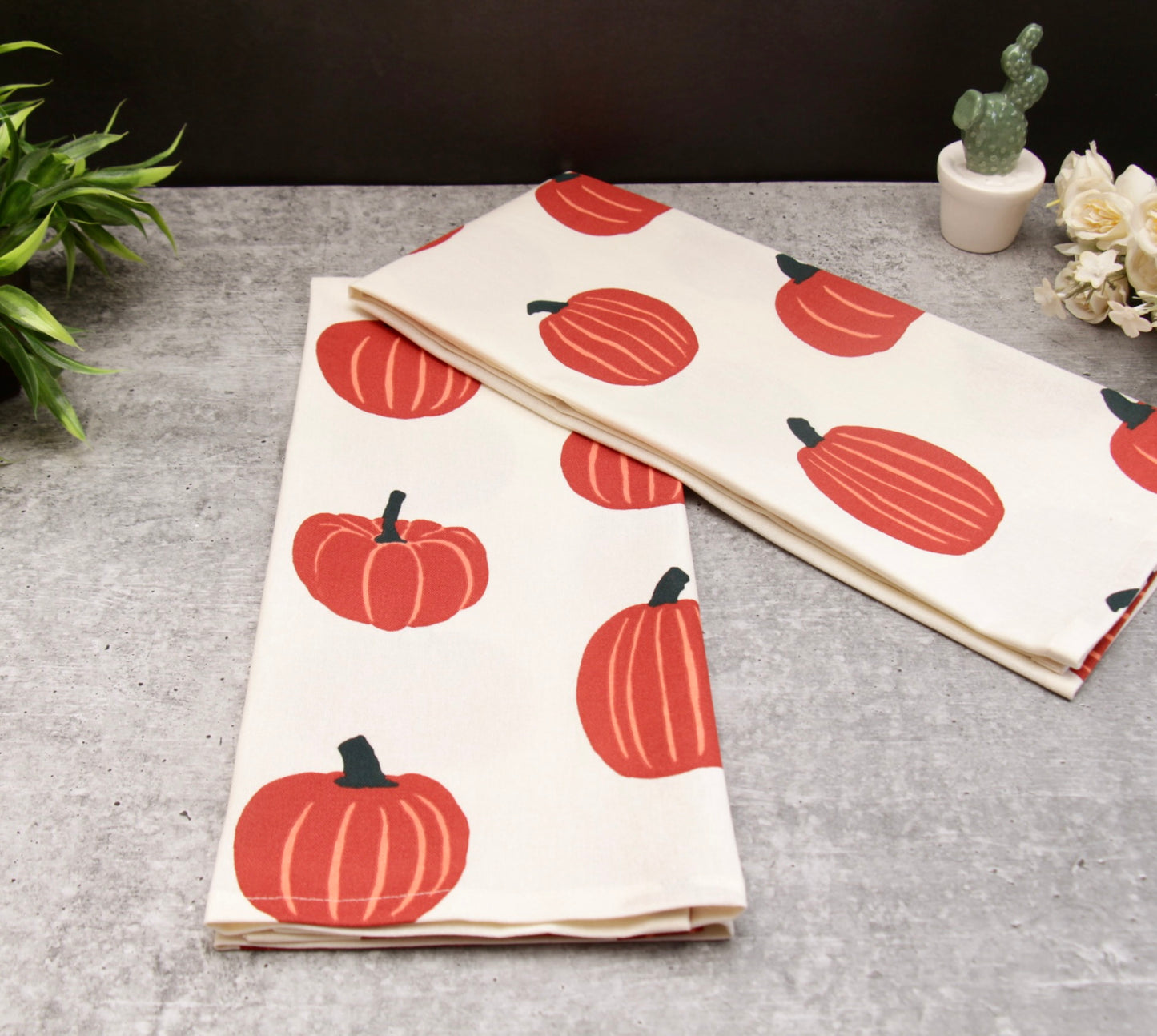 'Pumpkin' Printed Kitchen Towels Beige, Set of 2