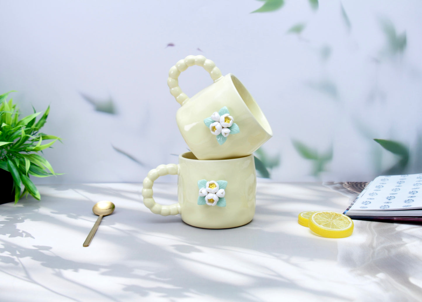 'Jasmine' Ceramic Coffee Mug, Yellow