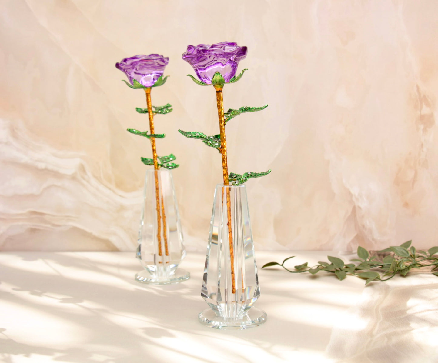 'Primrose' Crystal Rose w Vase - Purple