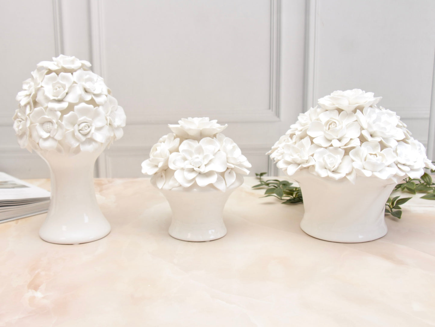 'Anastasia' White Roses Ceramic Bouquet | Centerpiece, Small
