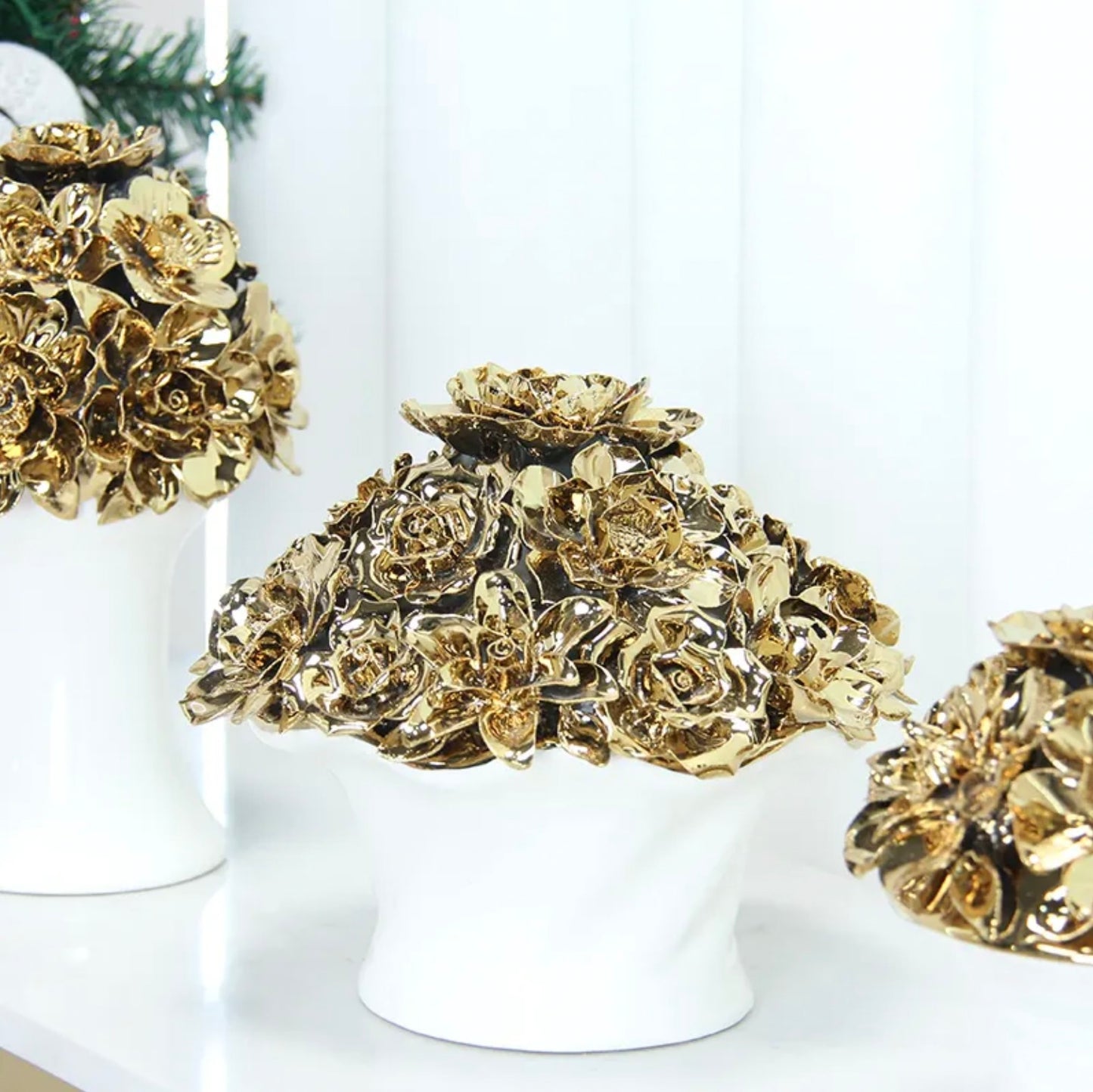 'Anastasia' Golden Roses Ceramic Bouquet | Vase | Centrepiece, Large