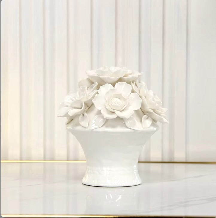 'Anastasia' White Roses Ceramic Bouquet | Centerpiece, Small