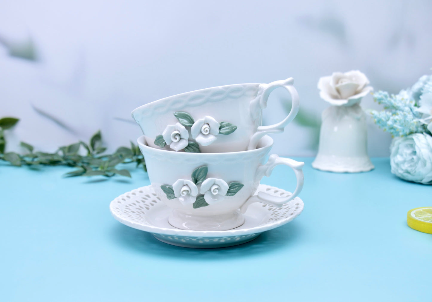 'Anastasia' Ceramic Cup n Saucer, Set of 1