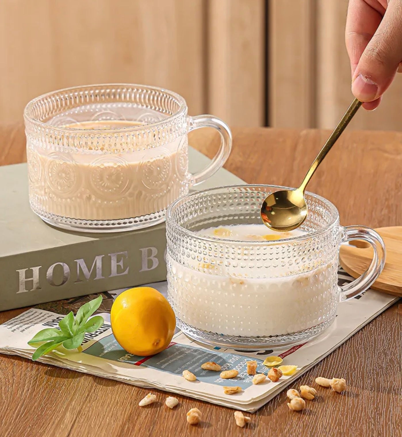 'Capri' Glass Cups - Set of 2, Transparent Rim