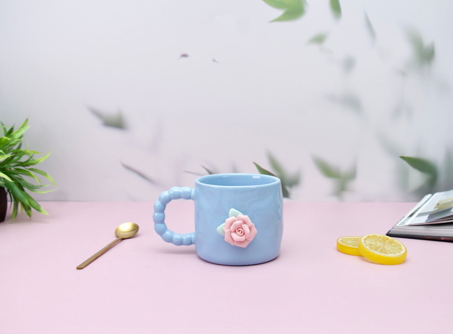 'French Rose' Ceramic Coffee Mug, Blue
