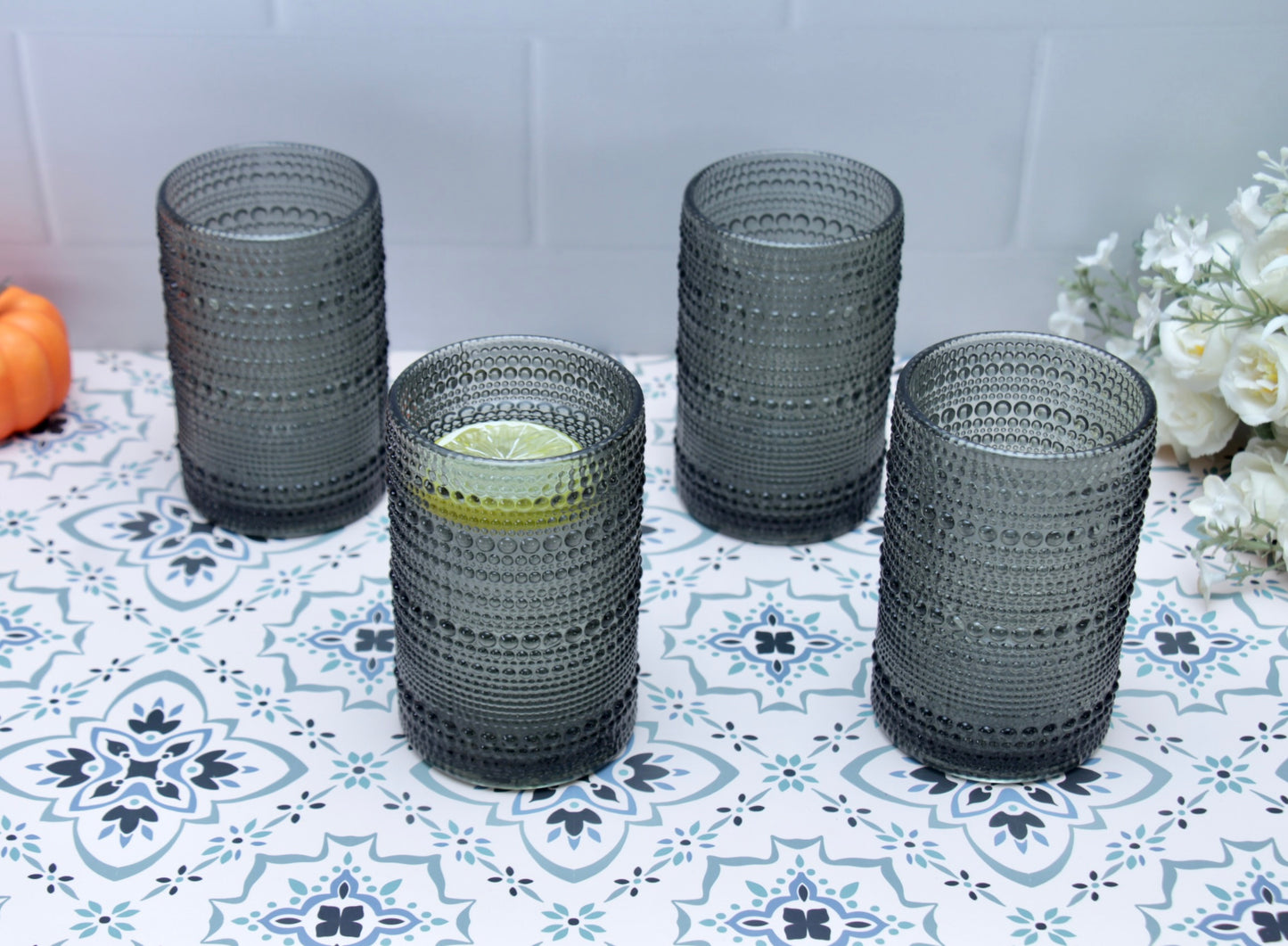 'Frost' Dotted Glass Tumblers, Set Of 4 - Black