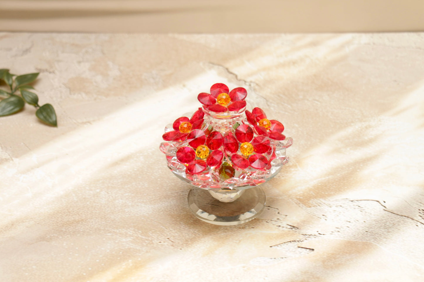 'Sparkles' Rotating Glass Crystal Flowers - Red