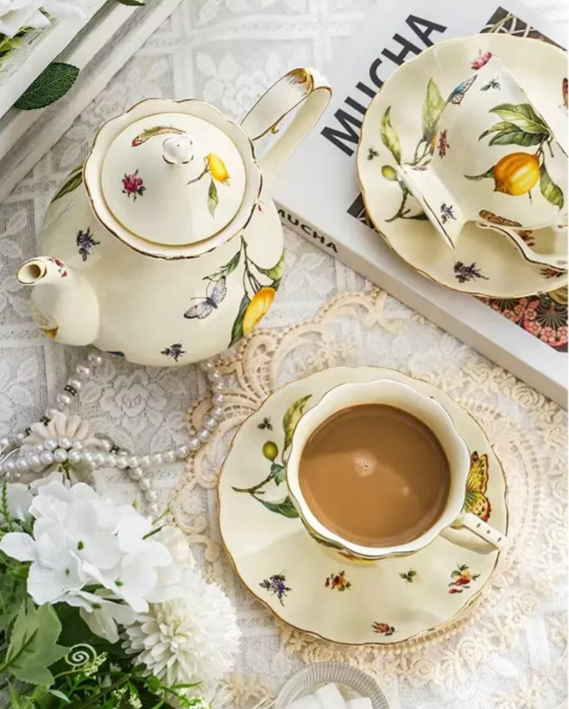 'Lemon' Ceramic Cup & Saucer, Set of 1
