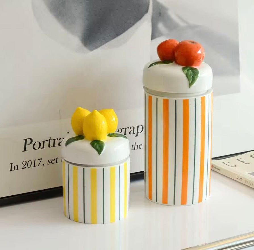 'Tangerines' Ceramic Storage Canister 1200ml, Set of 2
